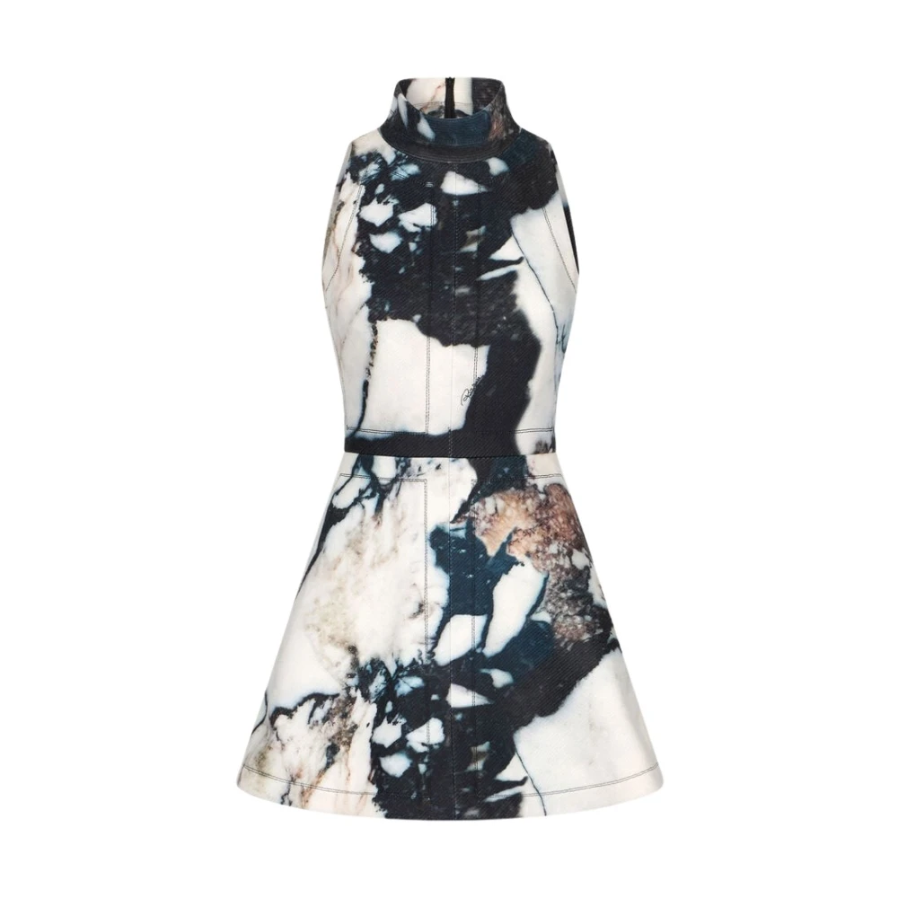 Roberto Cavalli Multicolor Short Dresses, Female, S, Marble Print Halterneck Flared Mini Dress