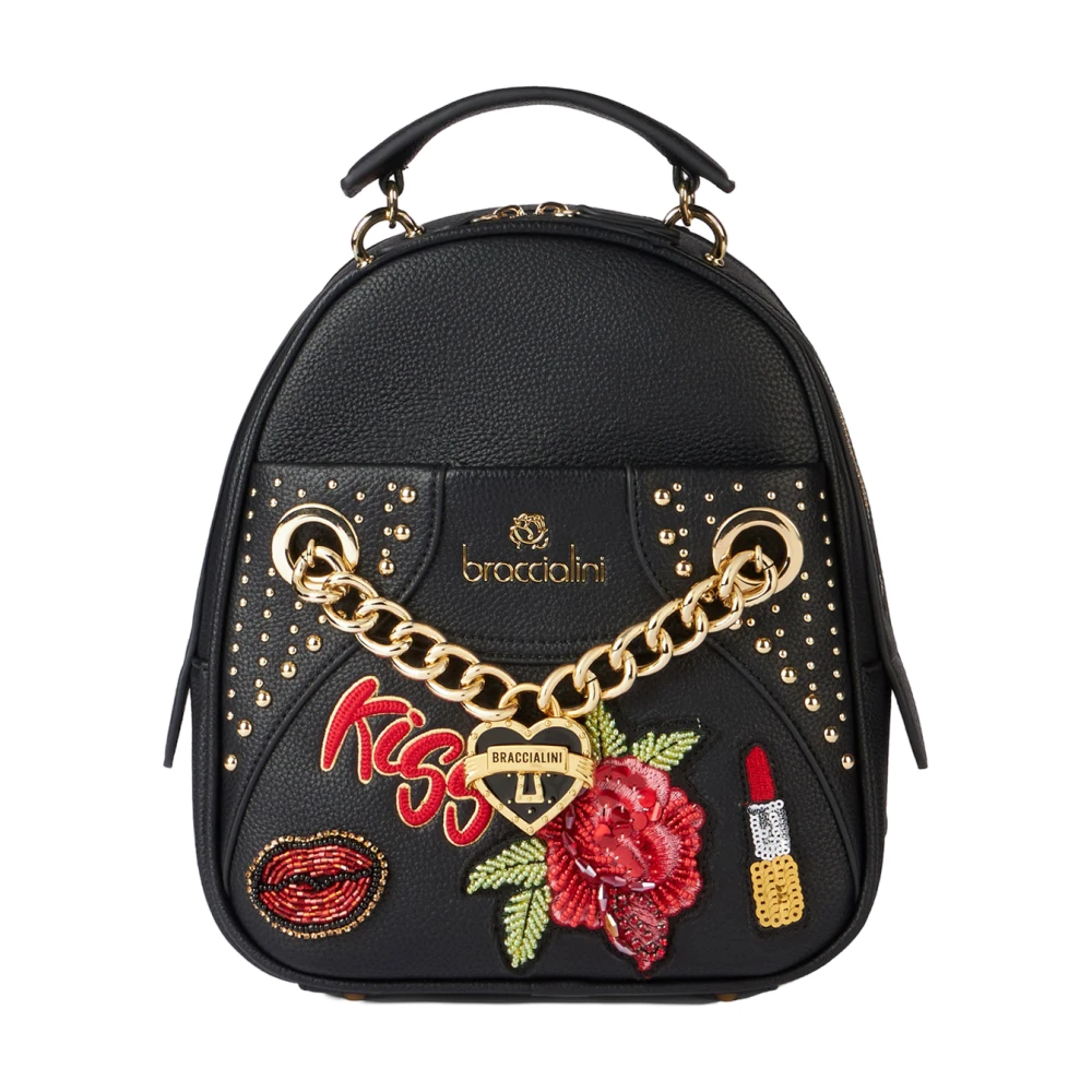 Braccialini Geborduurde rugzak met pailletten en studs Black Dames