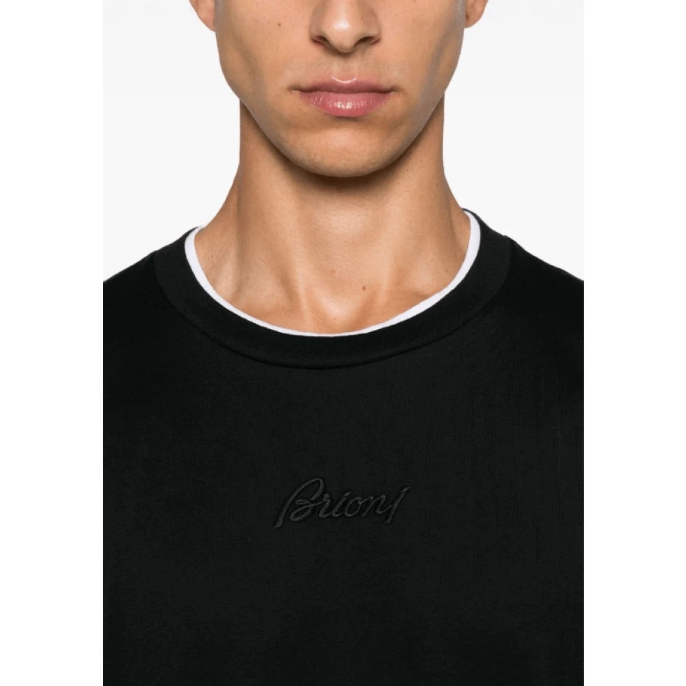 Brioni Geborduurd Logo Crew Neck T-shirt Black Heren