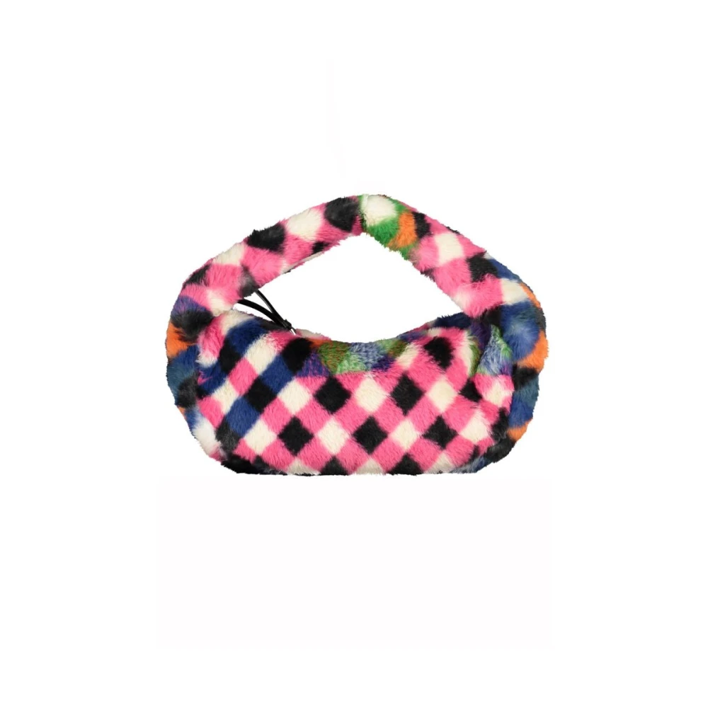 Desigual Donna Multicolor Borsa Nera In Peluche Con Dettagli A Contrasto