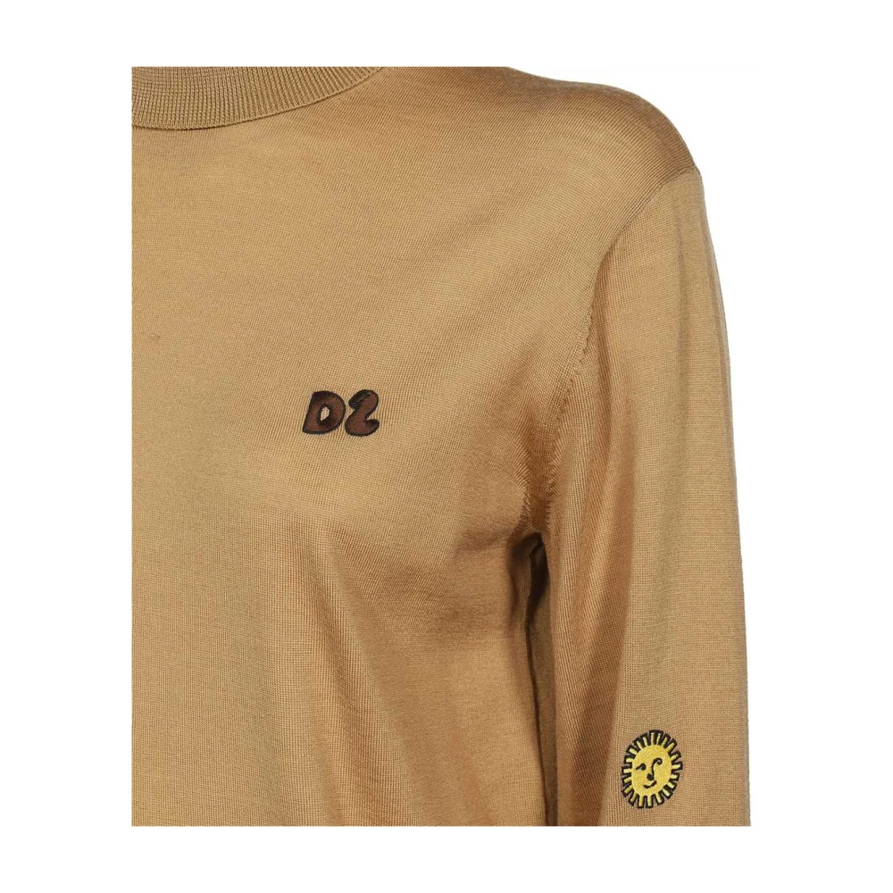 Dsquared2 Geribbelde Gebreide Wollen Trui Brown Dames