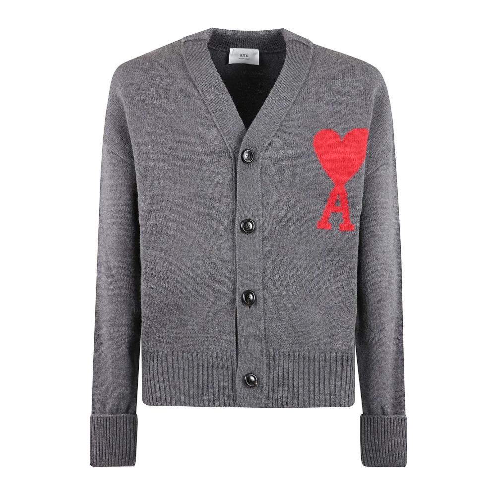 Ami Paris Stijlvolle Gebreide Cardigan voor Vrouwen Gray Heren