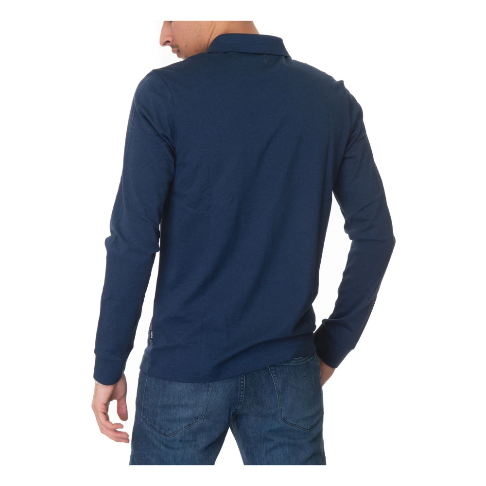 Boss Slim Fit Polo Shirt met Lange Mouwen Blue Heren
