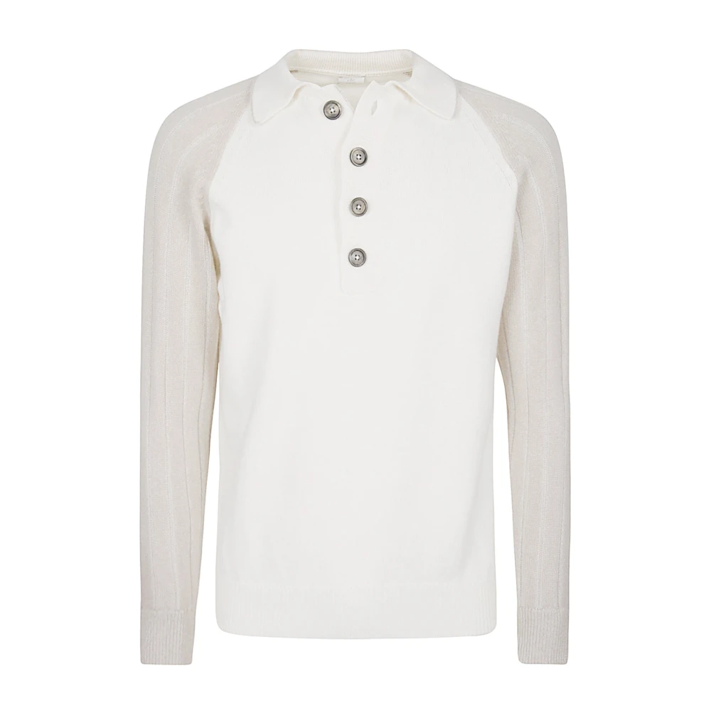 Eleventy Cashmere Polo Sweater met Raglanmouwen White Heren