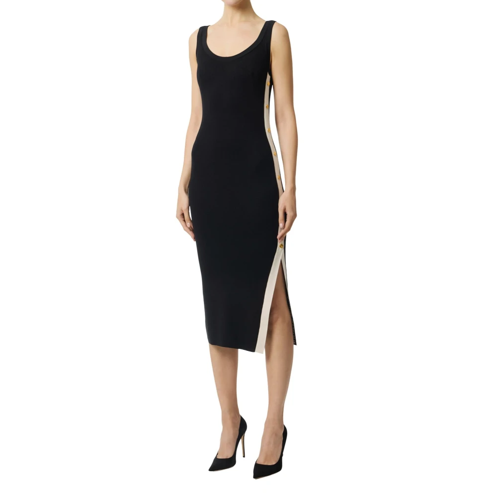 Elisabetta Franchi Women's Black Midi Dresses, S, Slim Knit Midi Dress