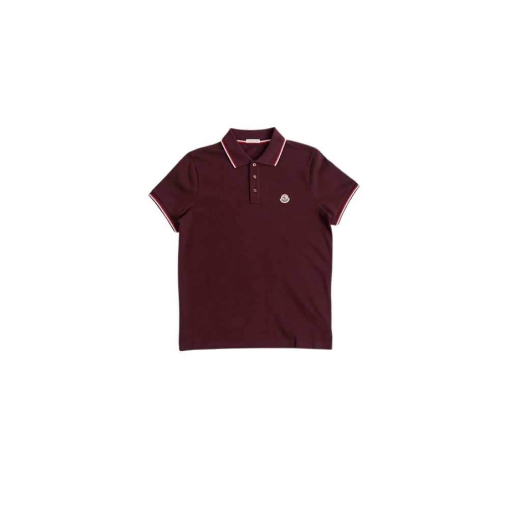 Moncler Burgundy Polotröja med Trefärgad Detalj Red, Herr