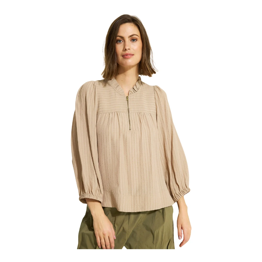 IN Front Andrea Blouse met Rits Detail Beige Dames