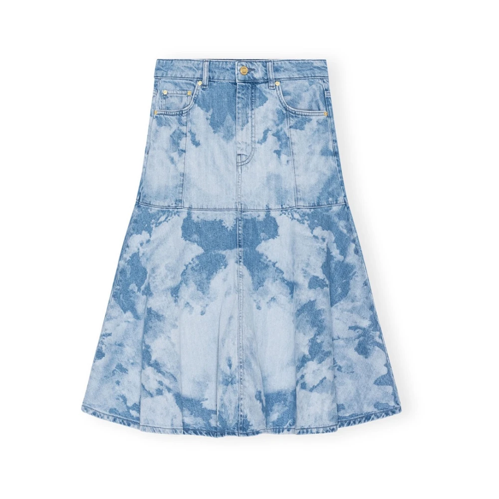 Ganni Denim Flounce Midi Rok Blue Dames