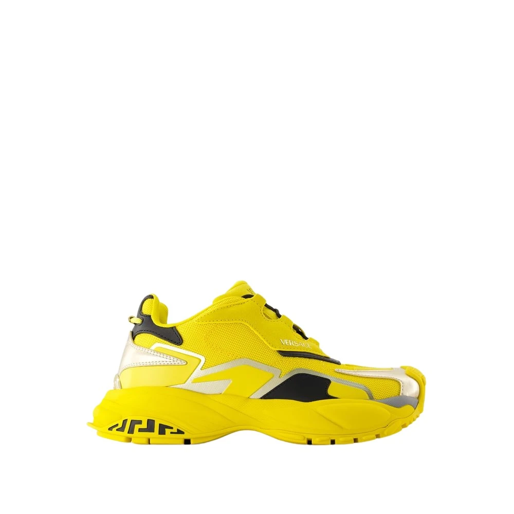 Versace Men's Yellow Sneakers,, Leather Low Top Trainers Size 6 Uk