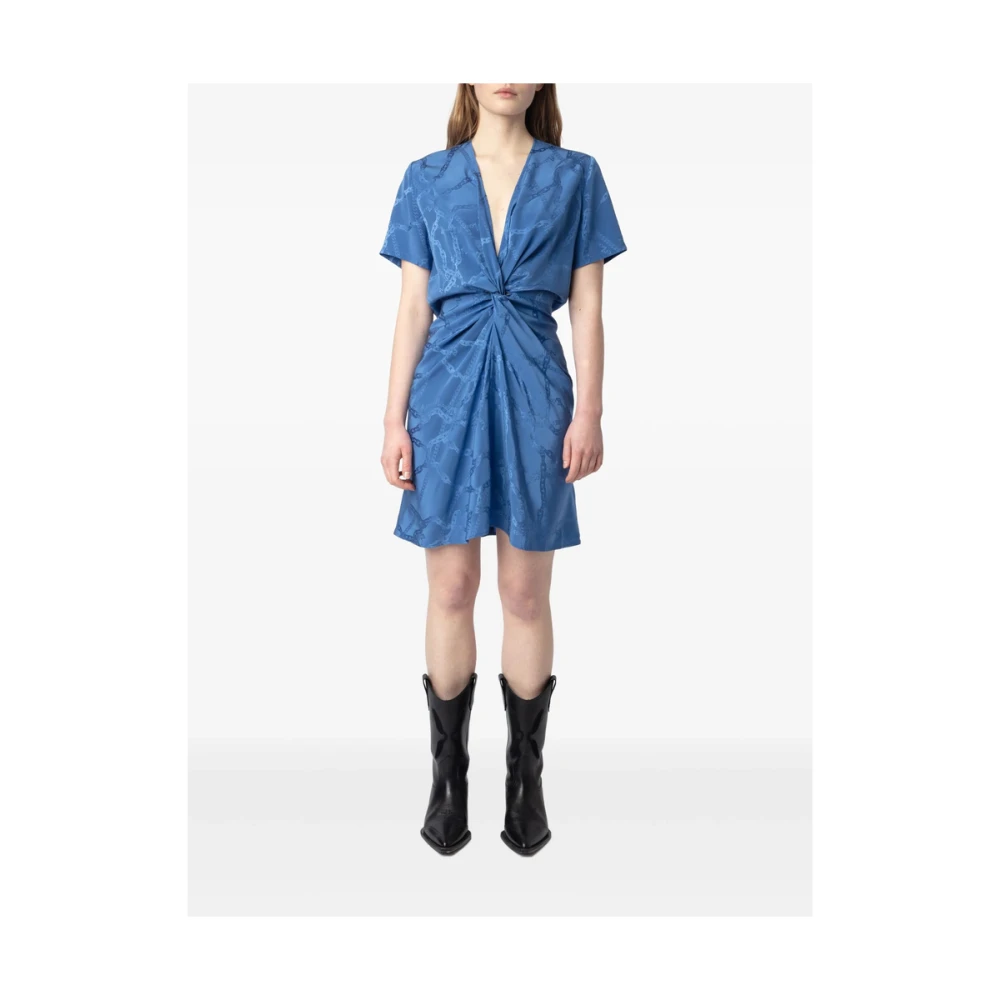 Zadig & Voltaire Cerulean Blue V-Hals Jurk met Knoopdetail Blue Dames