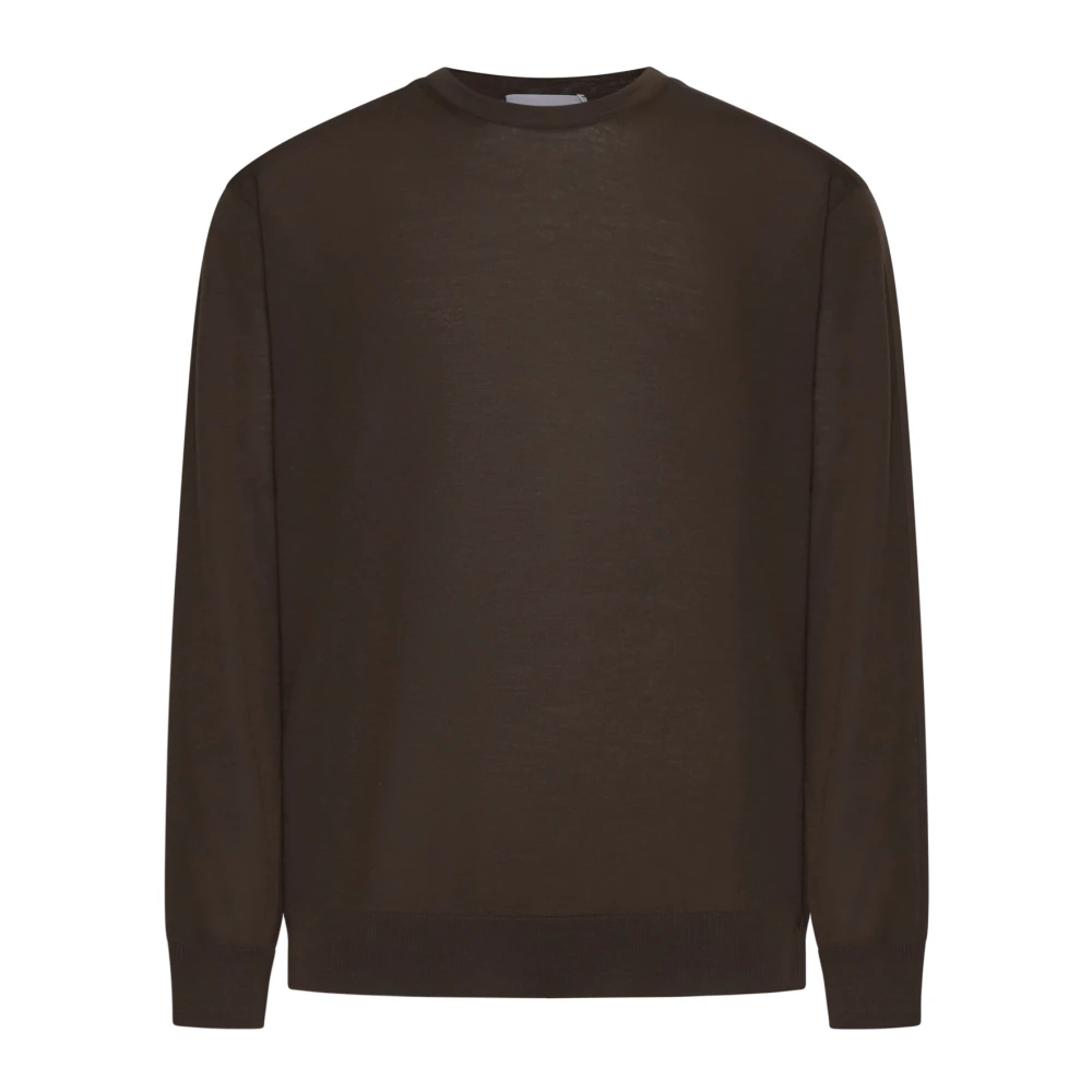 D4.0 Men's Brown Round-Neck Knitwear, M, Ribbed Crew-Neck Jumper