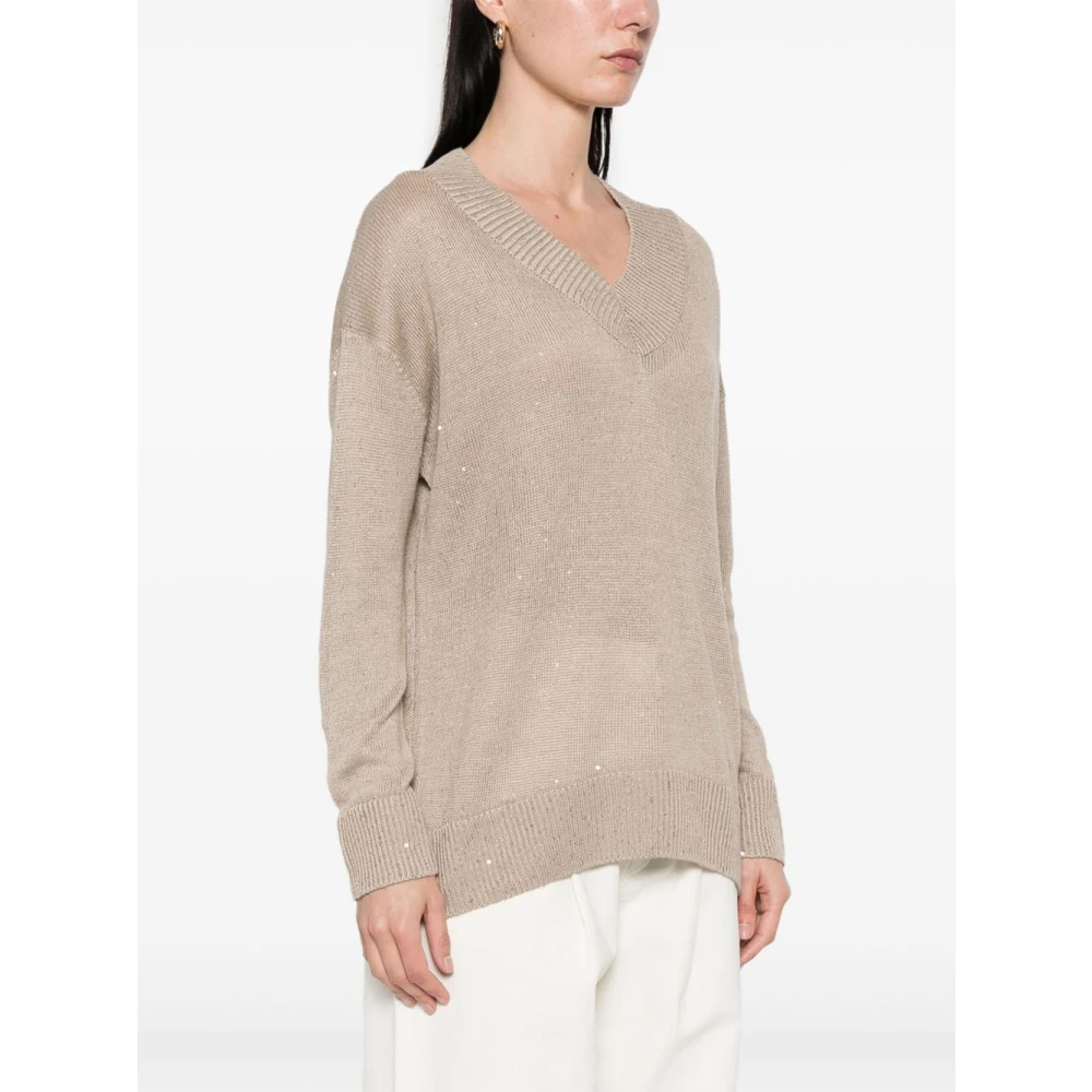 BRUNELLO CUCINELLI Multikleur Paillet V-hals Trui Brown Dames