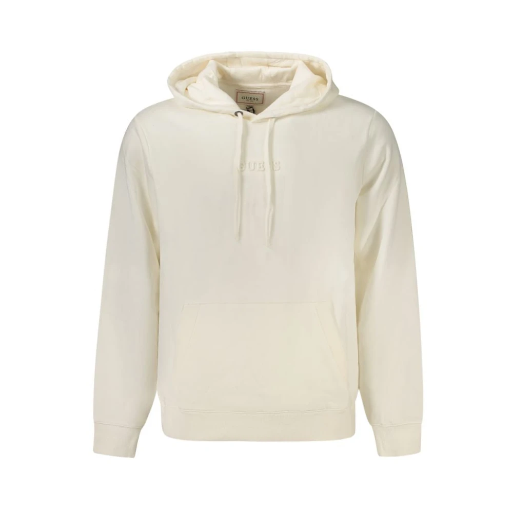 Guess Men's White Cotton Hoodie With Embossed Print - Hoodies - M - Sweatshirts & Hoodies