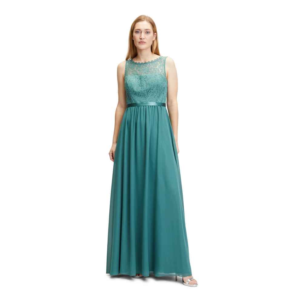 Vera Mont Bloemenkant Maxi Cocktailjurk Blue Dames