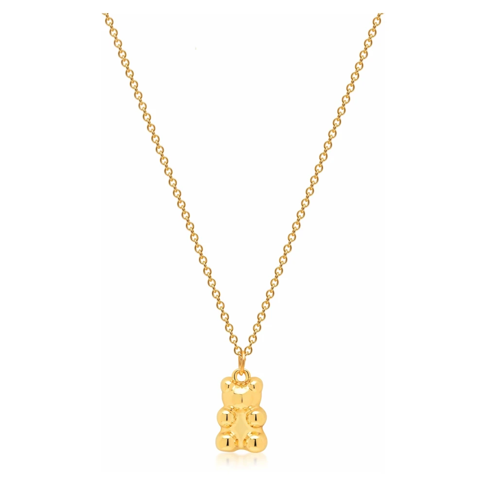 Nialaya Men's Golden Necklace with Mini Teddy Bear Pendant Yellow, Herr