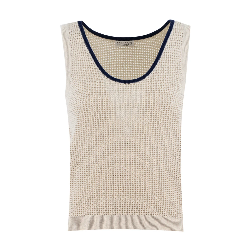 Brunello Cucinelli Women's Beige Honeycomb Knit Vest