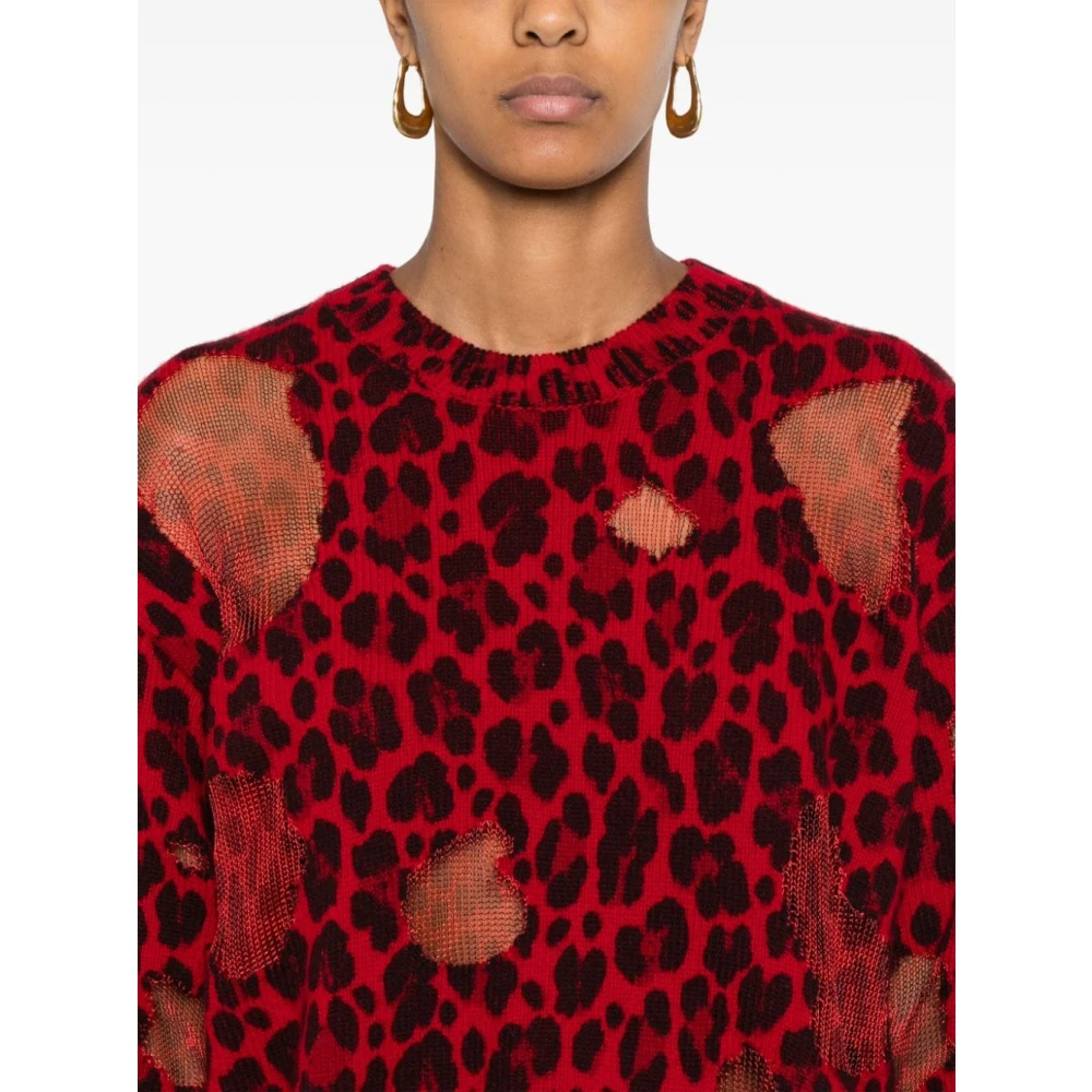 Versace Luipaardprint Gebreide Trui Red Dames