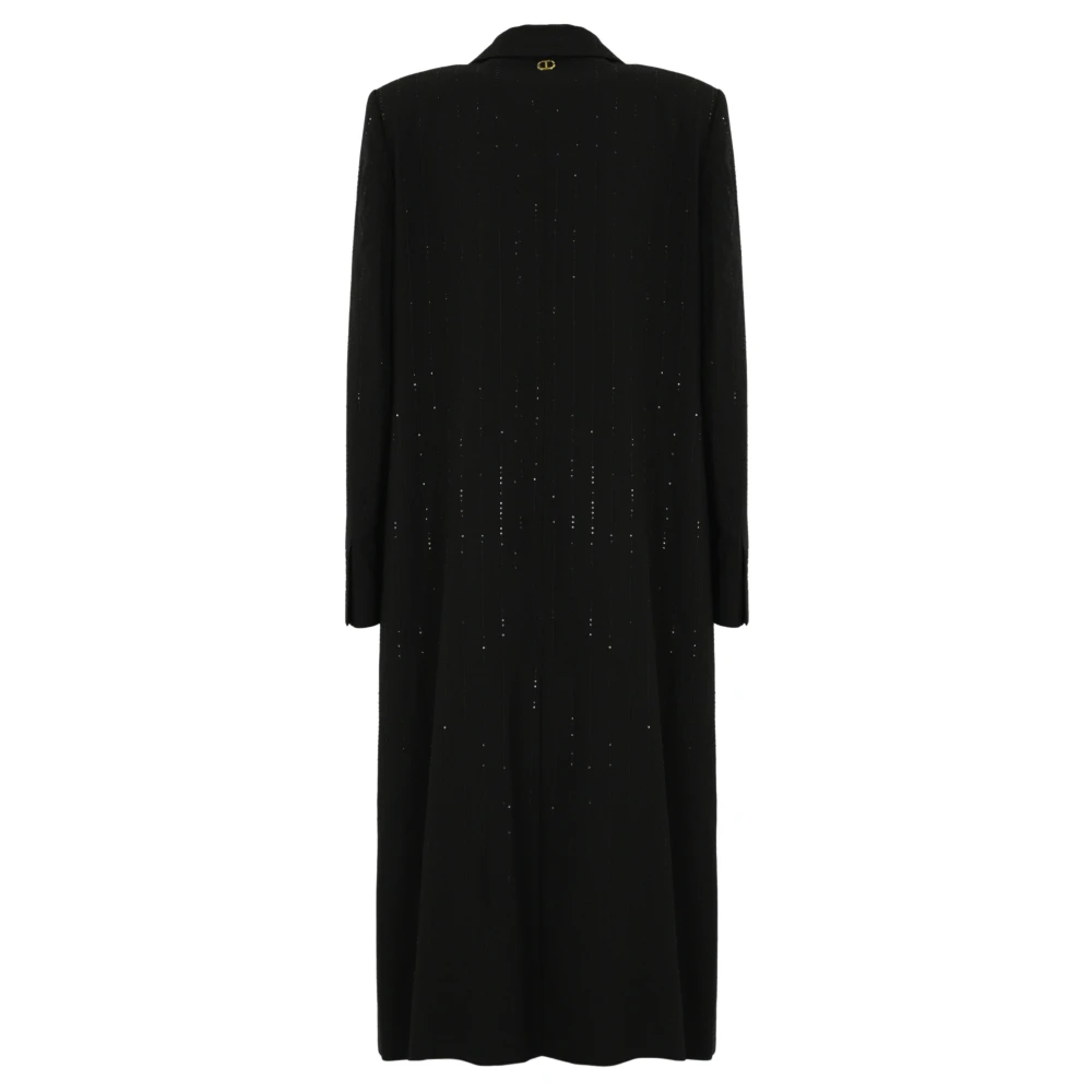 Twinset Zwarte paillettenjas met dubbele rij knopen Black Dames