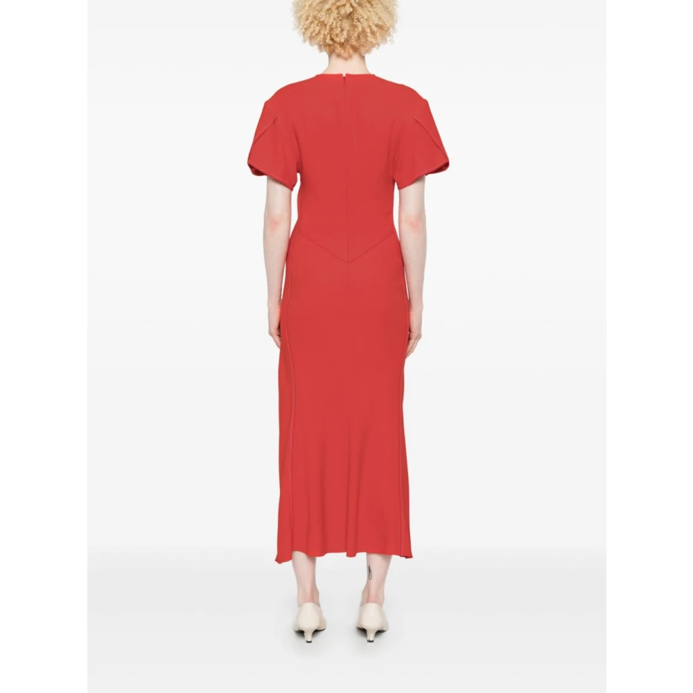 Victoria Beckham Rode Pofmouw Lange Jurk Red Dames