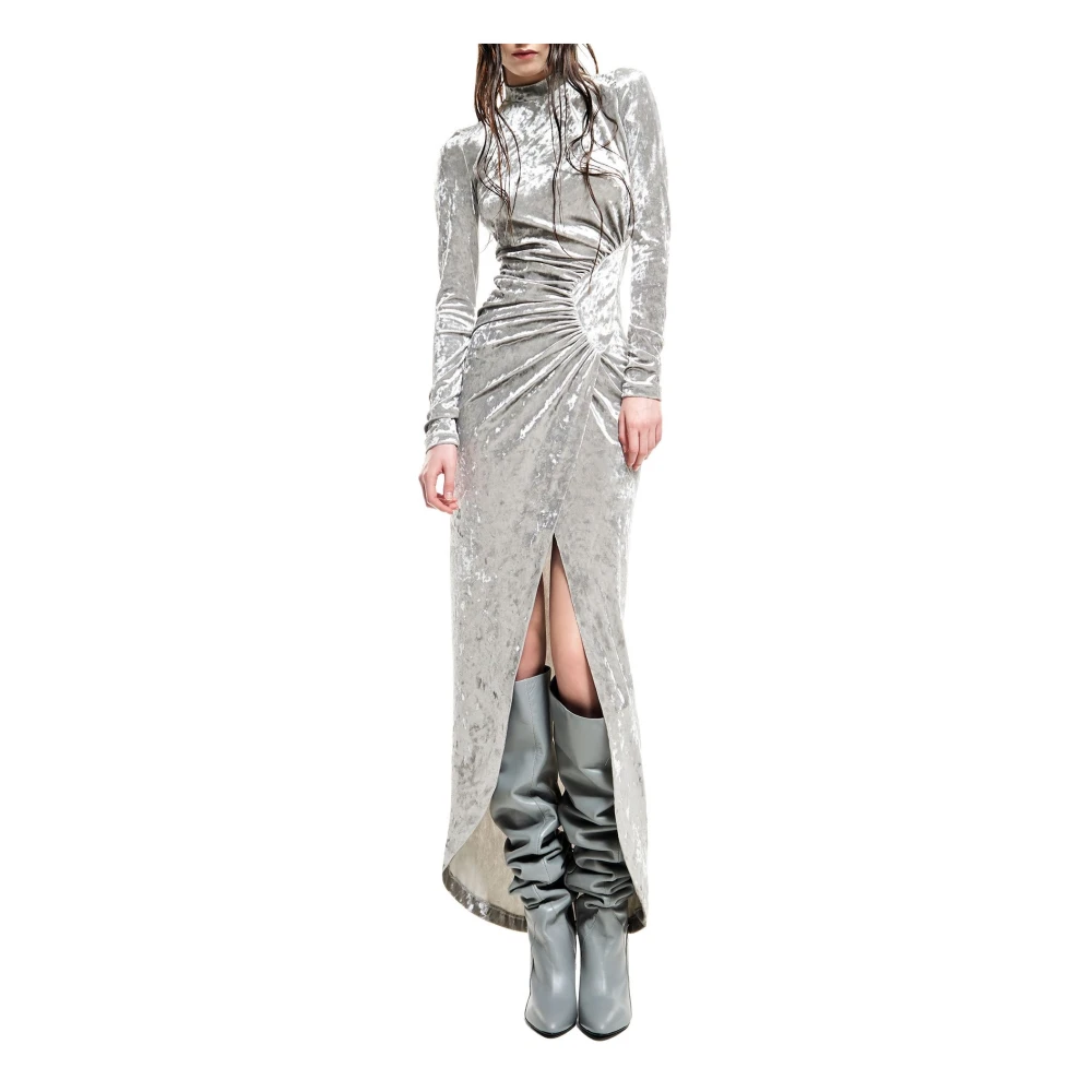 Aniye By Fluwelen Stretchjurk met Asymmetrische Split Gray Dames