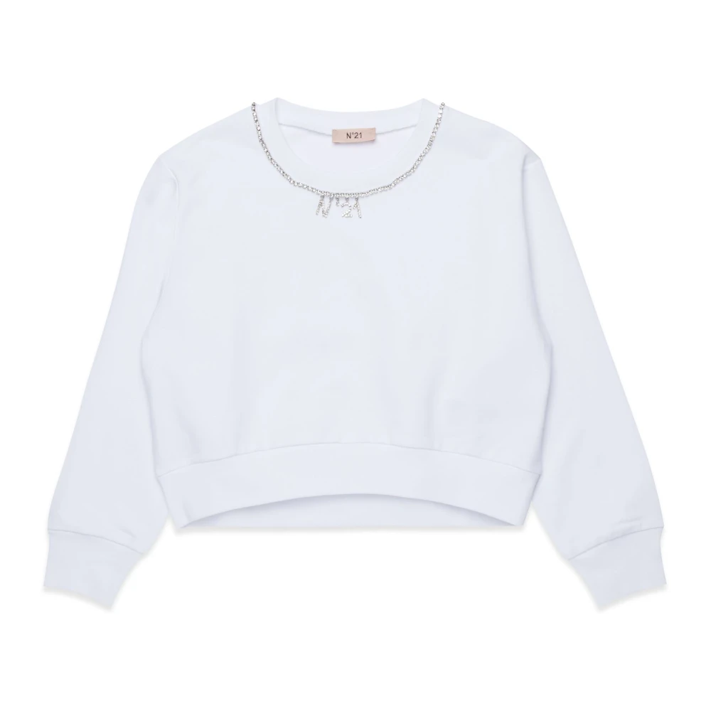 N21 White Kids Sweatshirts, Female, 8 Y, Brushed Crewneck Sweatshirt