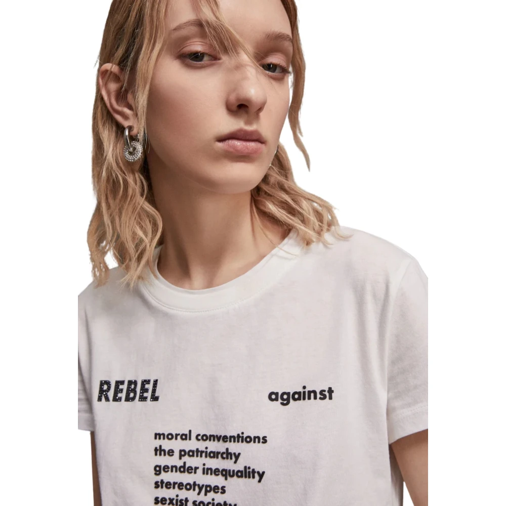 PATRIZIA PEPE Witte Sweater met Slogan Print White Dames