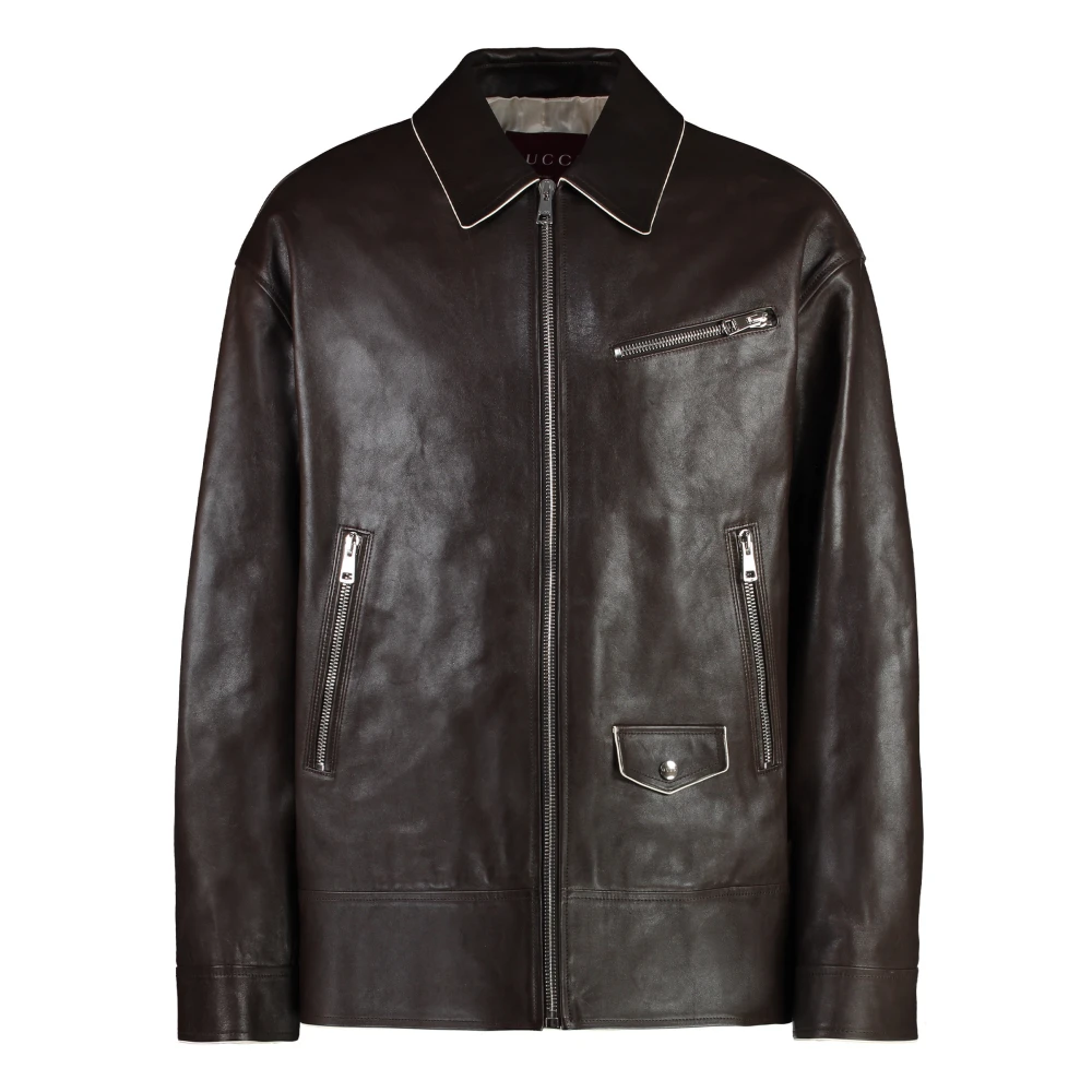 Gucci Brown Leather Jackets, Male, L, Calf Leather Jacket