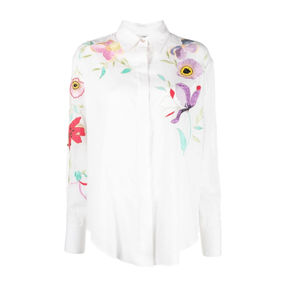 Forte Geborduurd Katoenen Overhemd met Bloemen White Dames