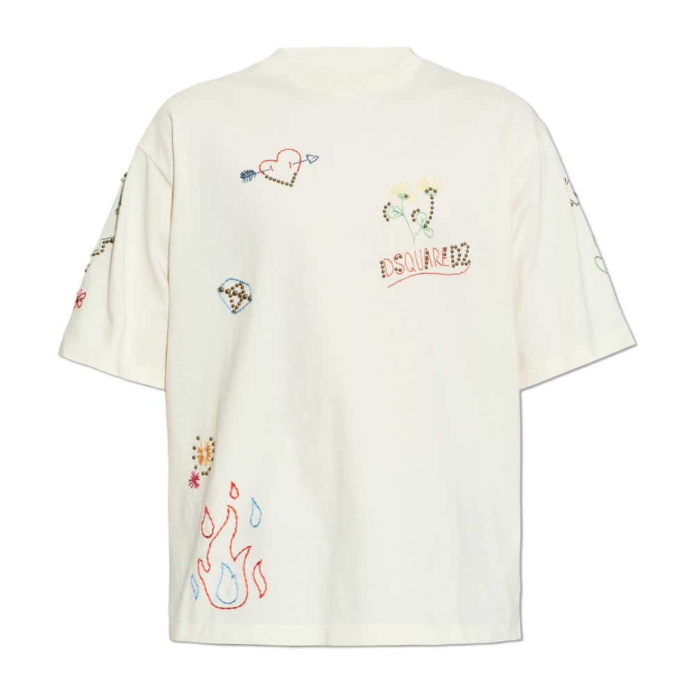 Dsquared2 Beige T-Shirt Med Applikationer