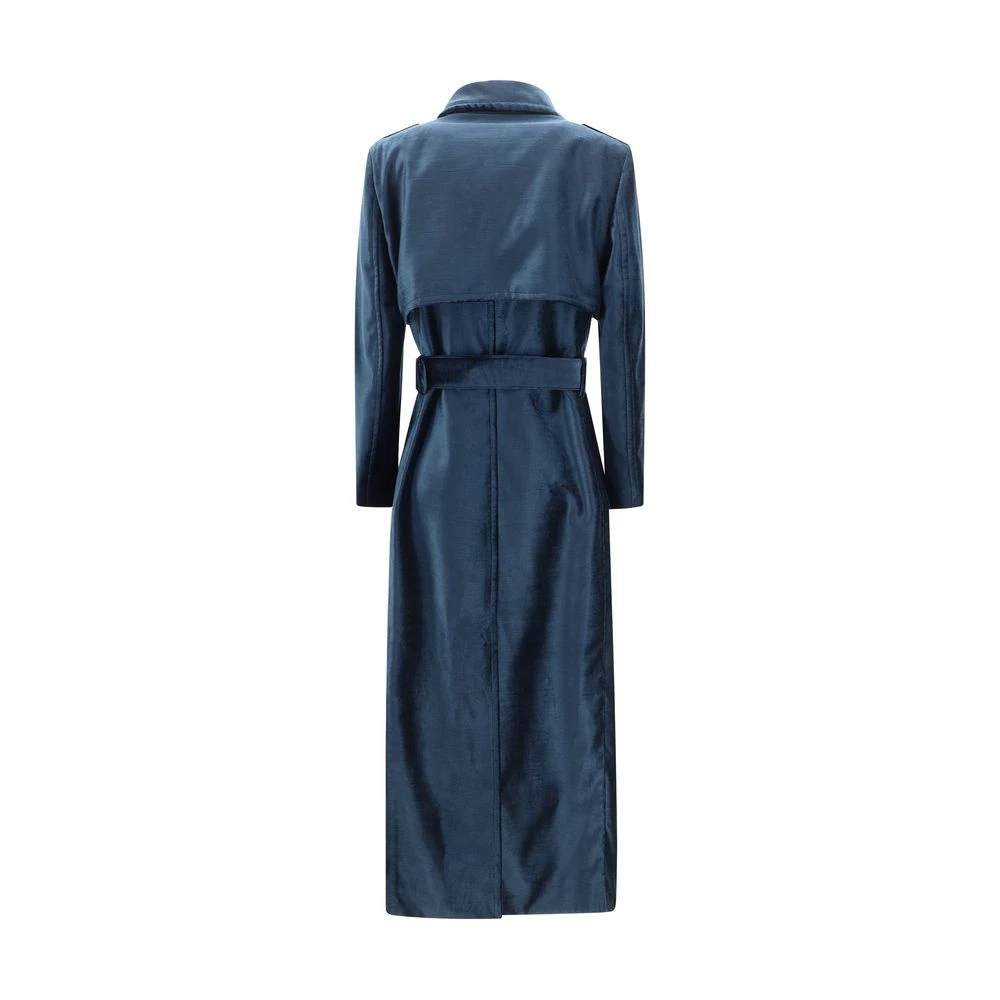 Tom Ford Fluwelen Peacoat Klassieke Kraag Dubbele-Breasted Jas Blue Dames