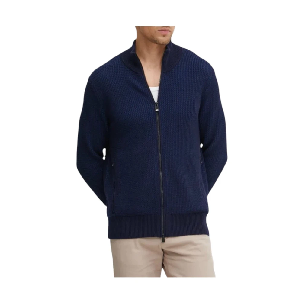 Hugo Boss Blauwe Zip Trui met Zijzakken Blue Heren