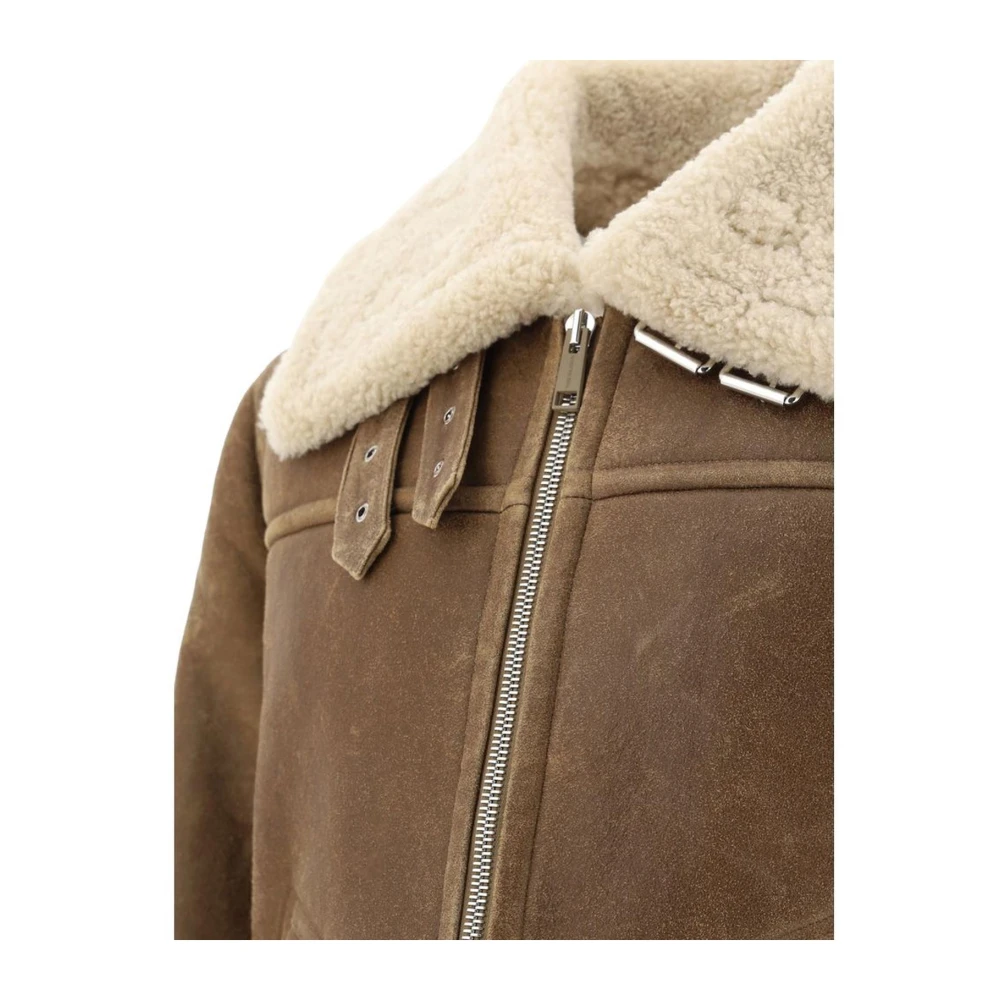 Yves Salomon Shearling Lambskin Jacket met Dubbele Rits Brown Heren