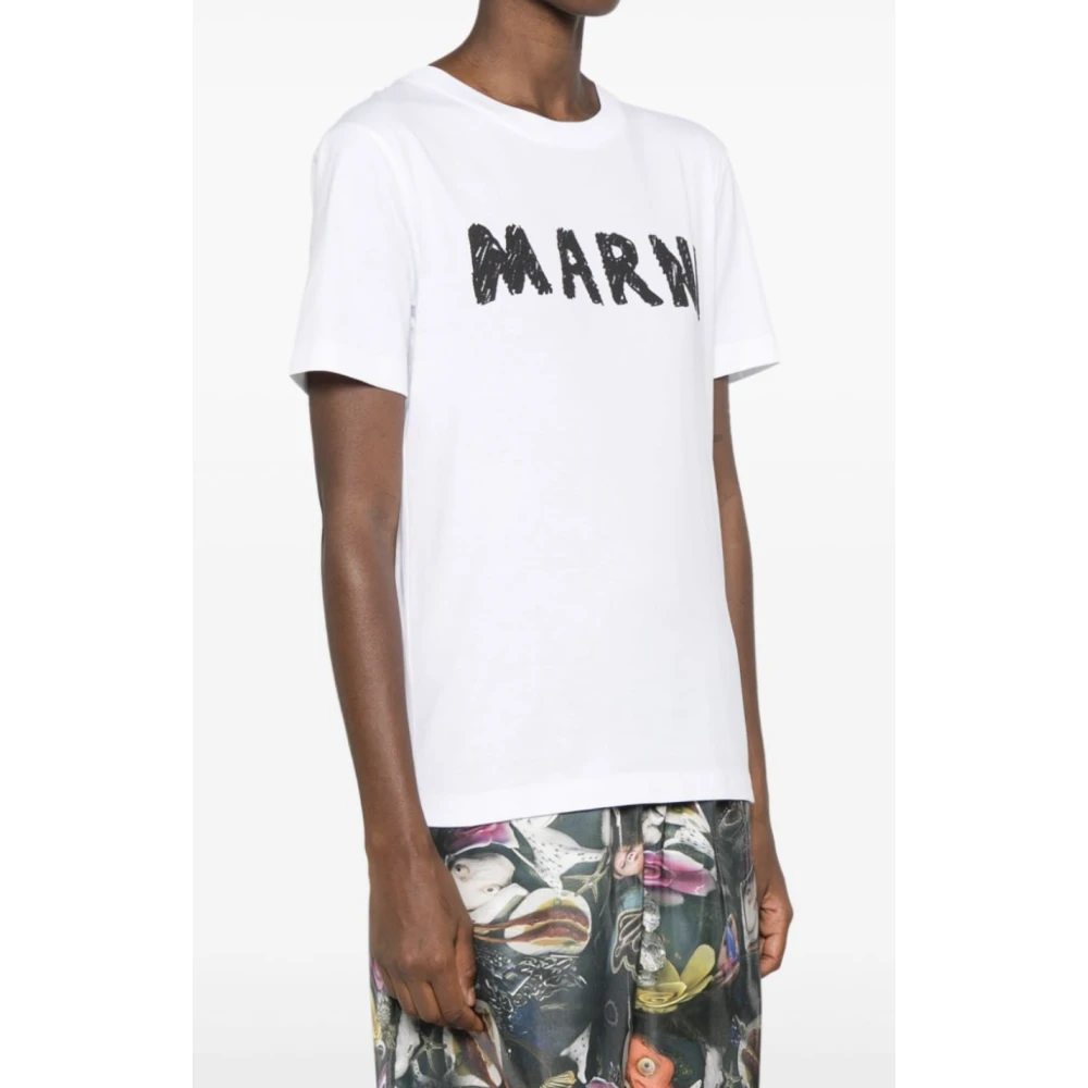 Marni Witte Crayon Logo T-Shirt White Dames