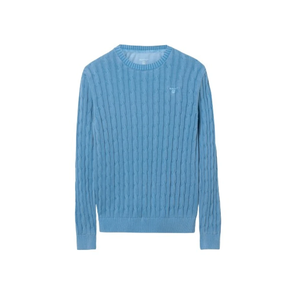Gant Zonverbleekte Cable Crew Sweater Blue Heren