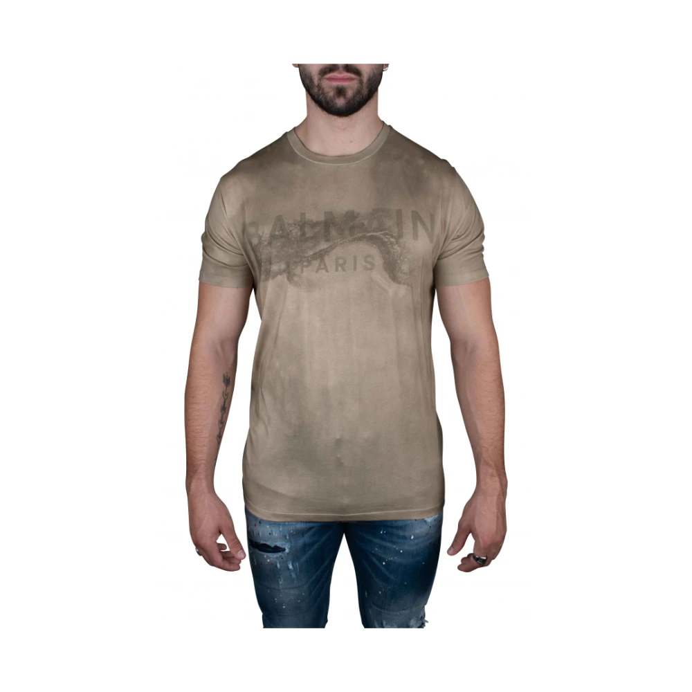 Balmain Beige Desert T-shirt met Bedrukt Logo Beige Heren