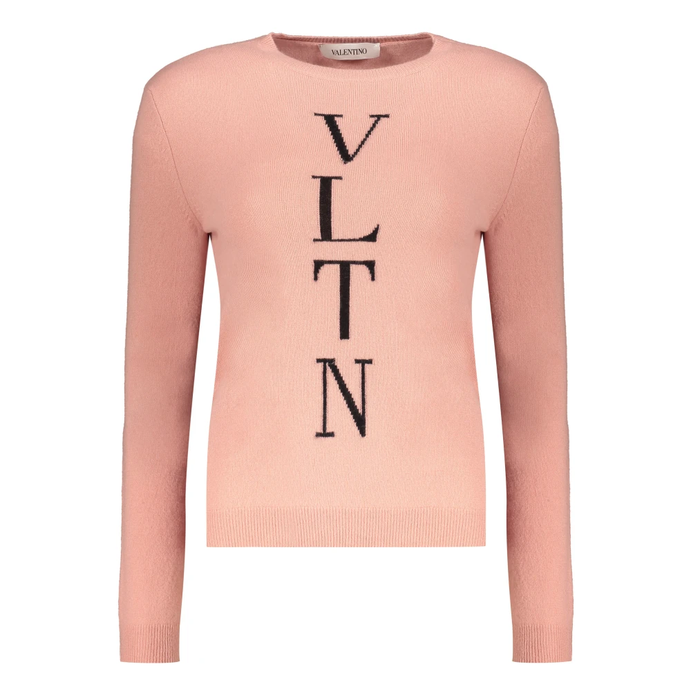 Valentino Garavani Geribbelde crew-neck trui met logo Pink Dames