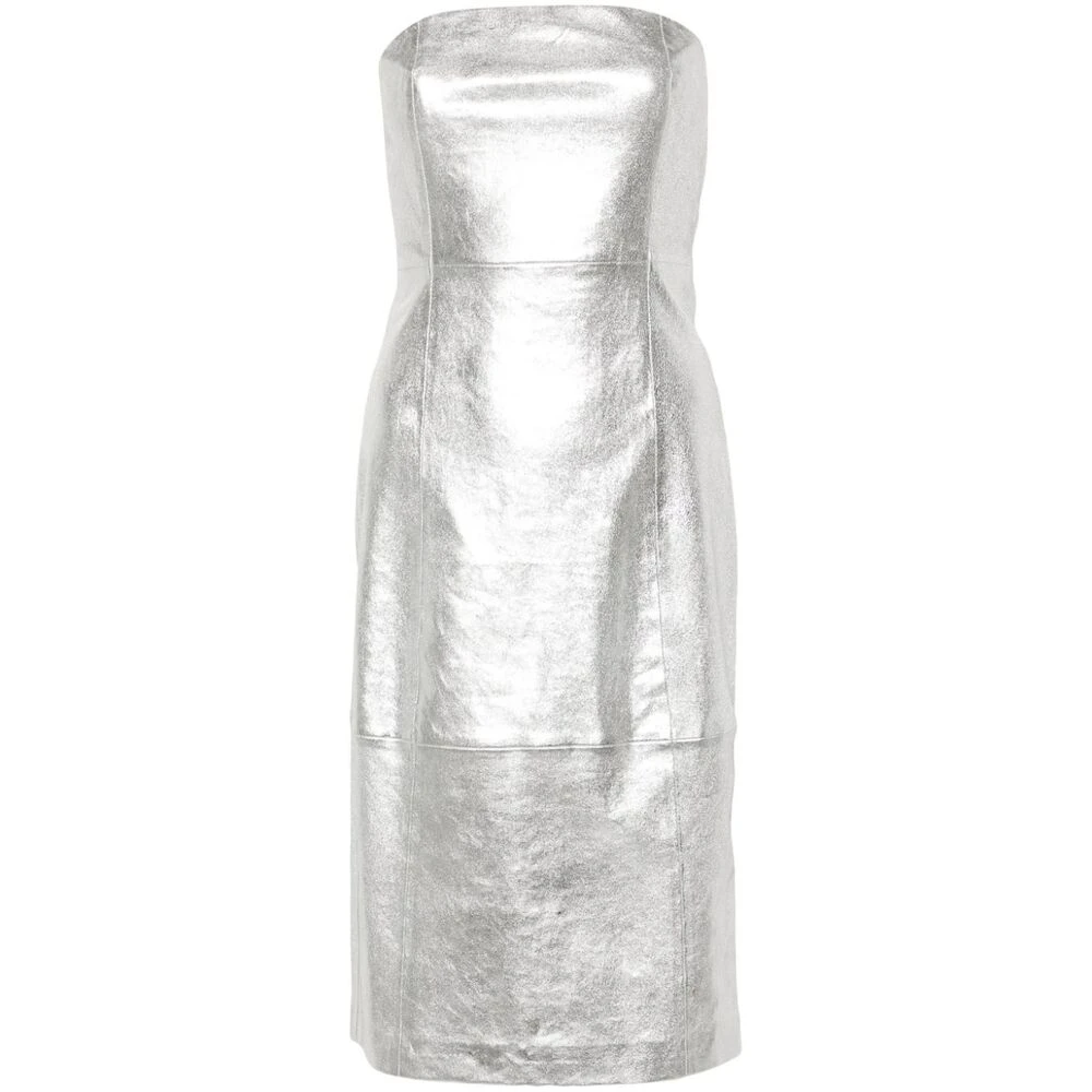 BA&SH Metallic Strapless Jurk met Achtersplit Gray Dames