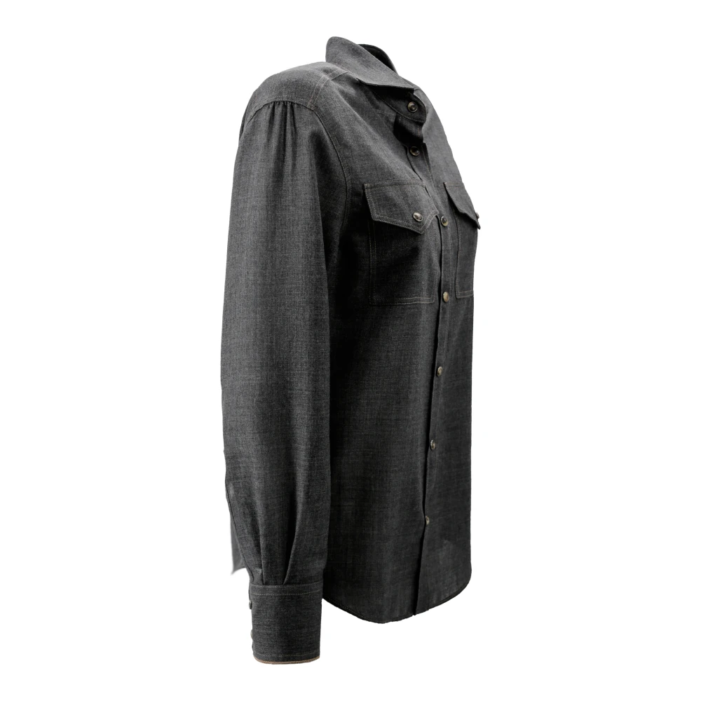 BRUNELLO CUCINELLI Grijze Wollen Shirt Monili Detail Gray Dames