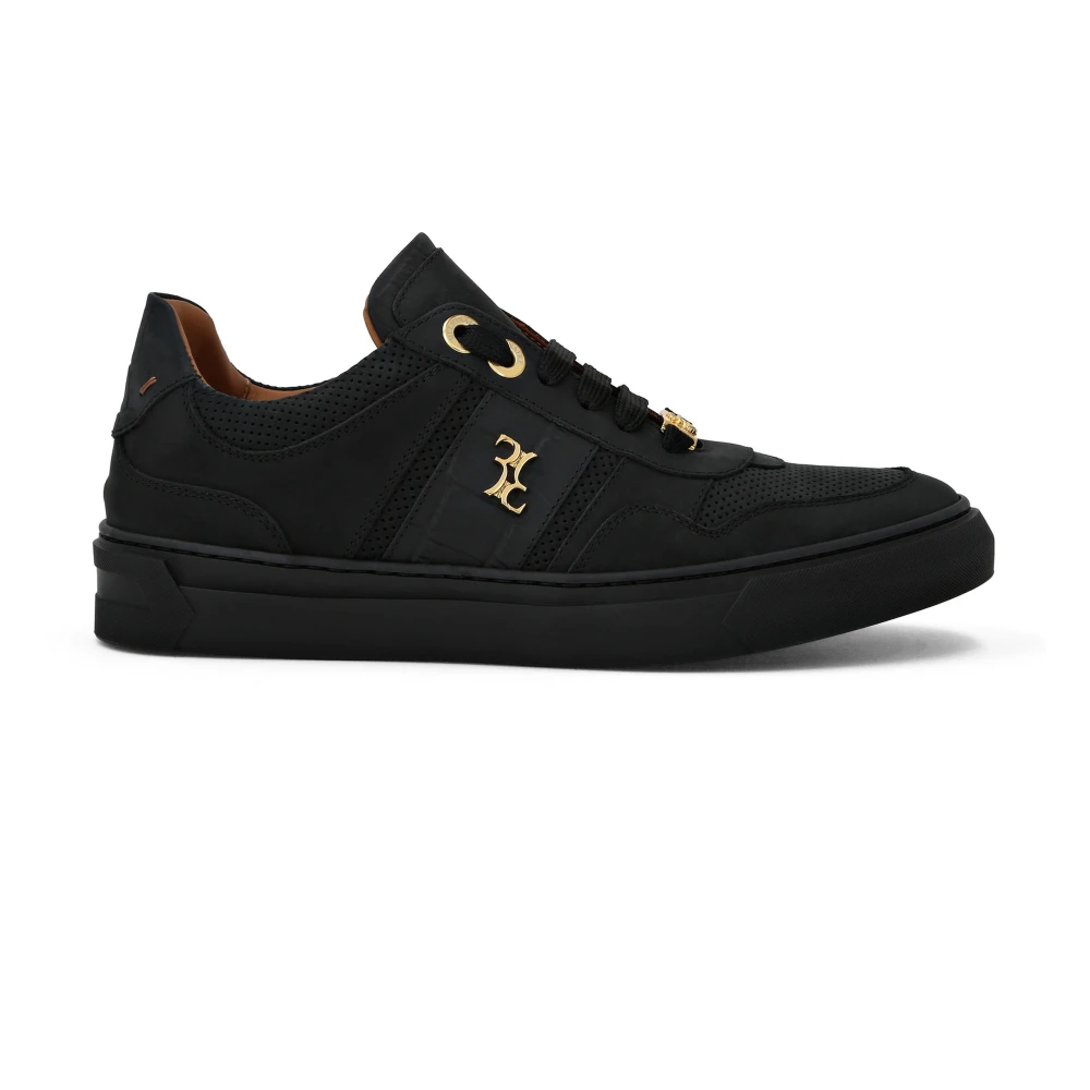 Billionaire Nubuck Croco Printed Lo-Top Sneakers Heren Schoenen Zwart