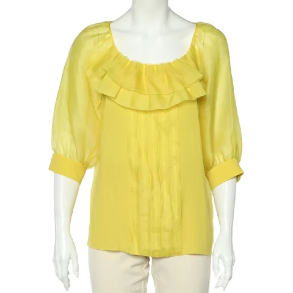 Oscar De La Renta Pre-owned Silk tops Yellow Dames