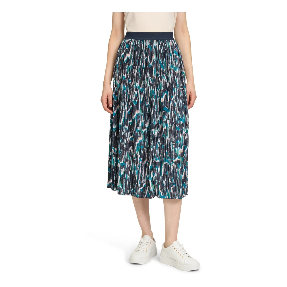 Betty & Co Geplooide Midi Rok Grafische Print Blue Dames
