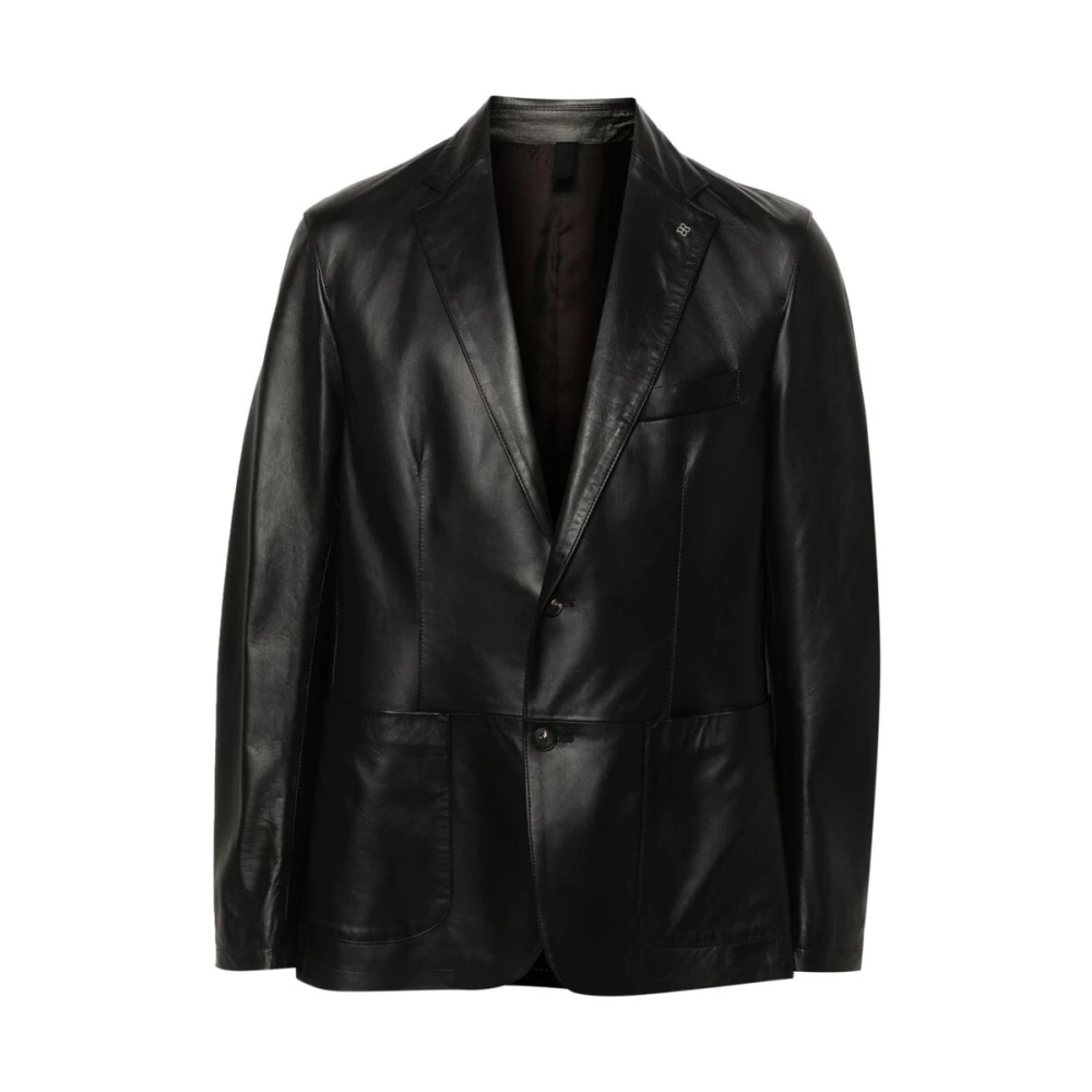 Tagliatore Zwarte lamsvacht jas met broche detail Black Heren