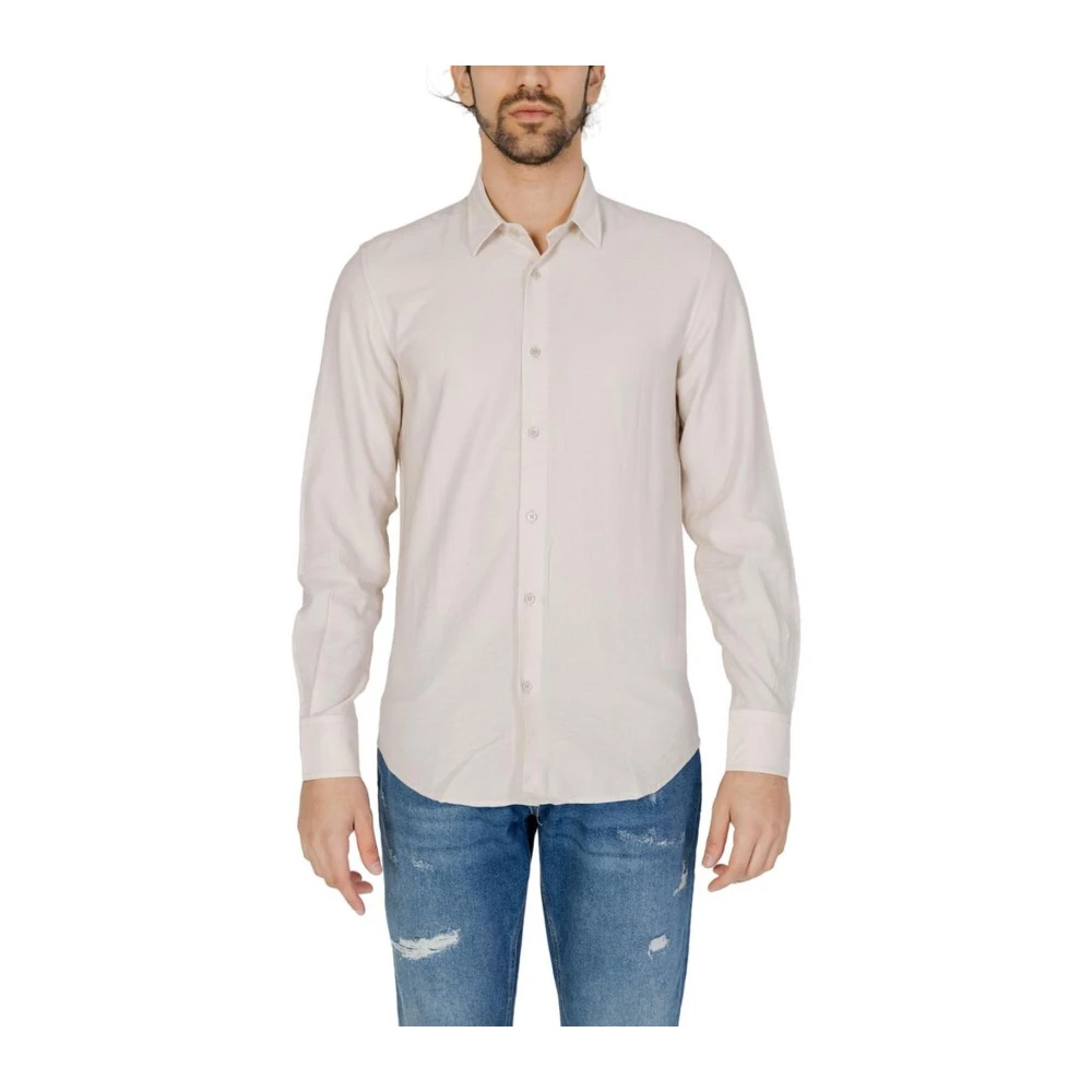 Antony Morato Lange Mouw Viscose Blend Shirt Beige Heren