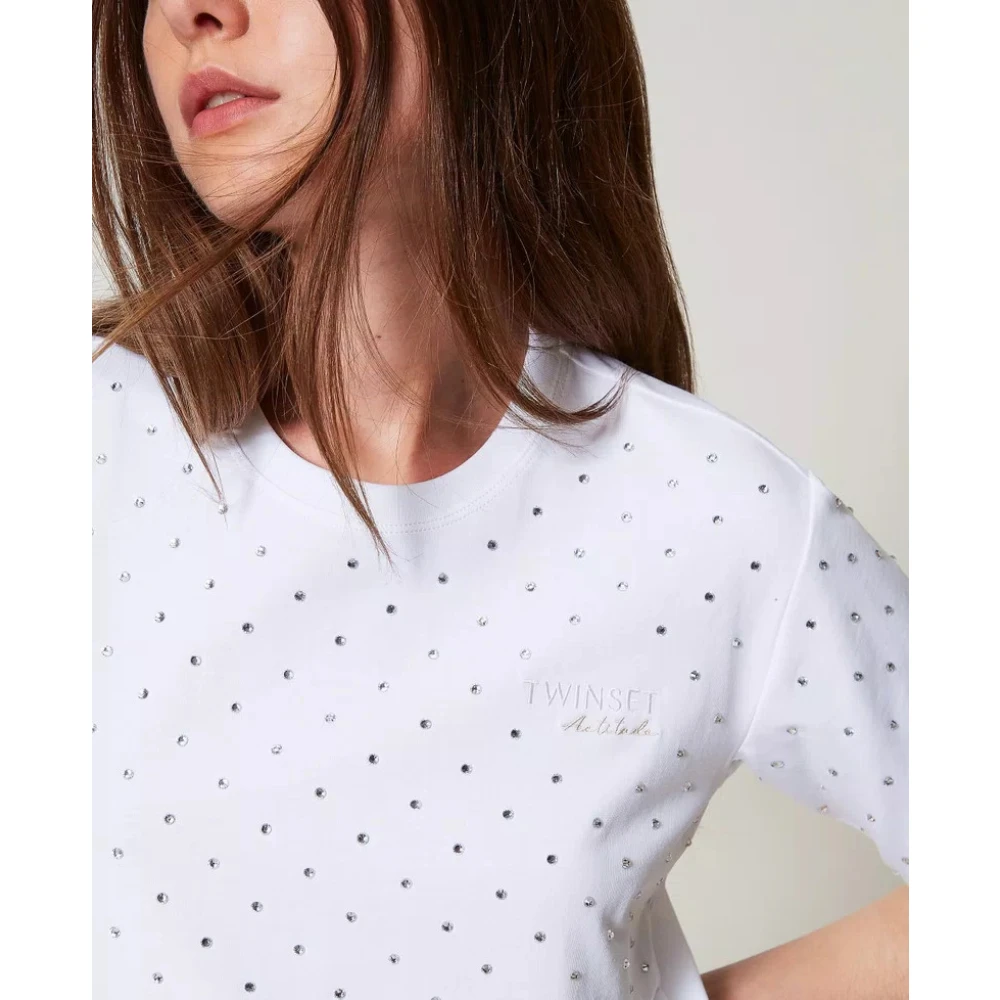 Twinset Boxy T-shirt met Strass Versiering White Dames