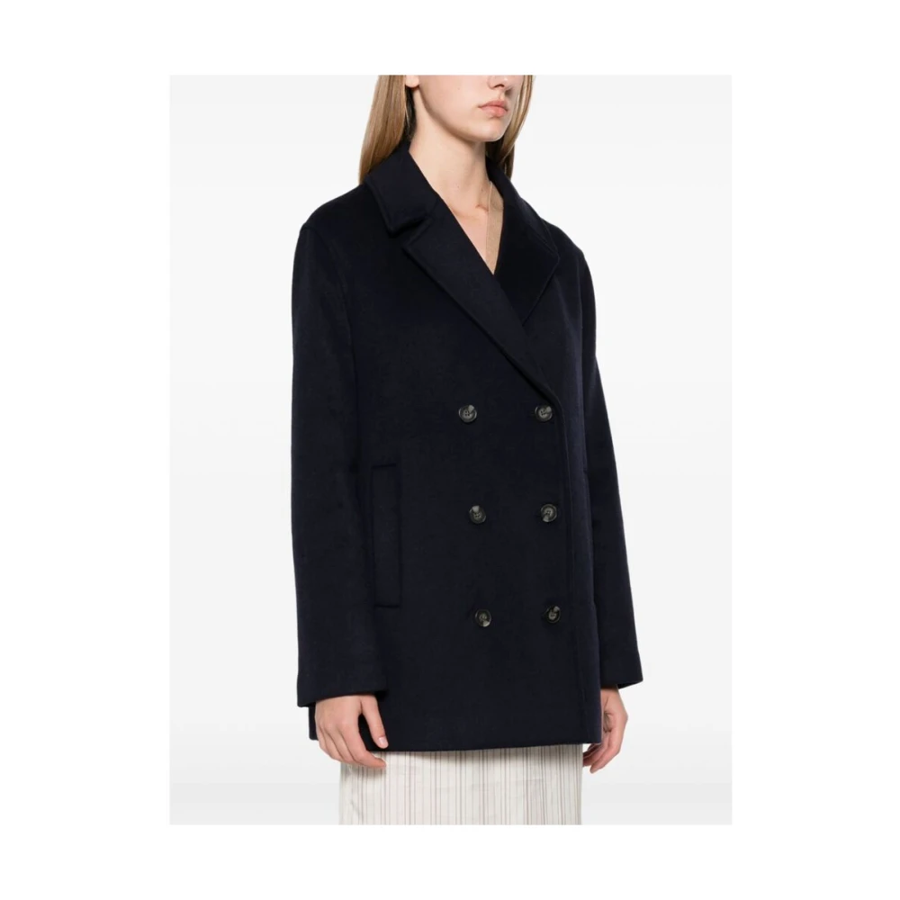 Calvin Klein Navy Blauwe Wollen Jas Blue Dames