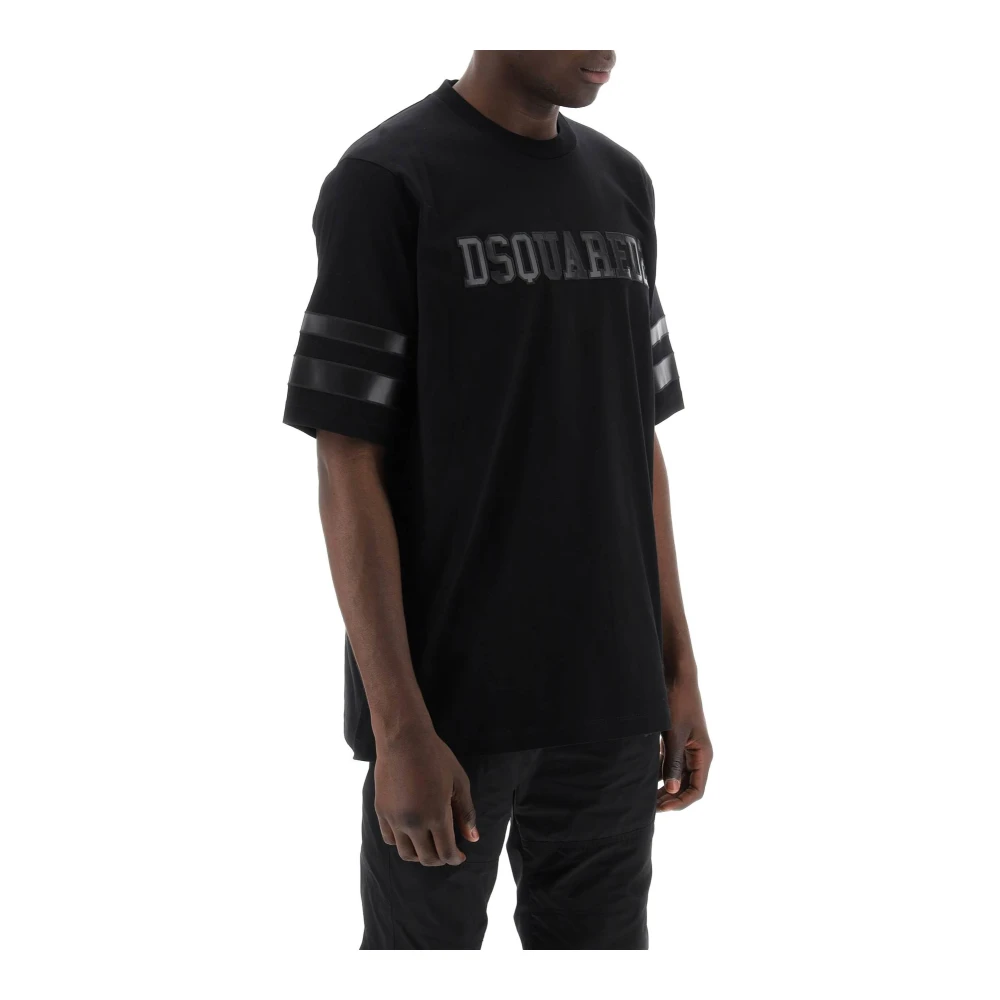 Dsquared2 T-shirt met imitatieleren inzetstukken Black Heren