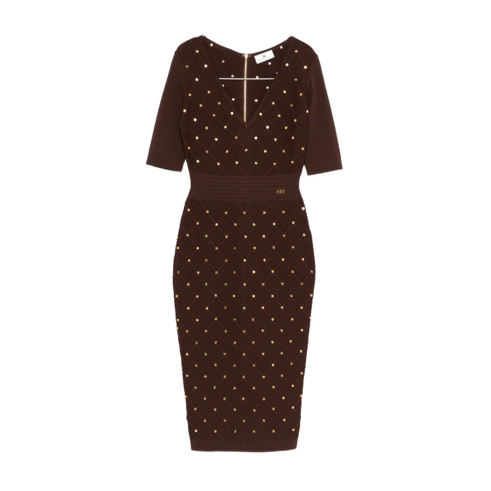 Elisabetta Franchi Brown Midi Dresses, Female, Xl, Dresses For Women