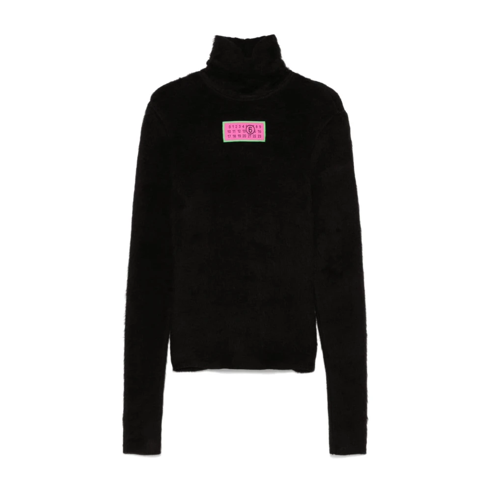 MM6 Maison Margiela Zwarte Geribbelde Trui Hoge Hals Vrouwen Black Dames