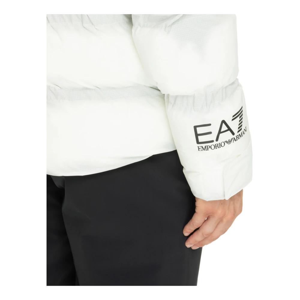 Emporio Armani EA7 Effen Donsjack met Logo Zakken White Heren