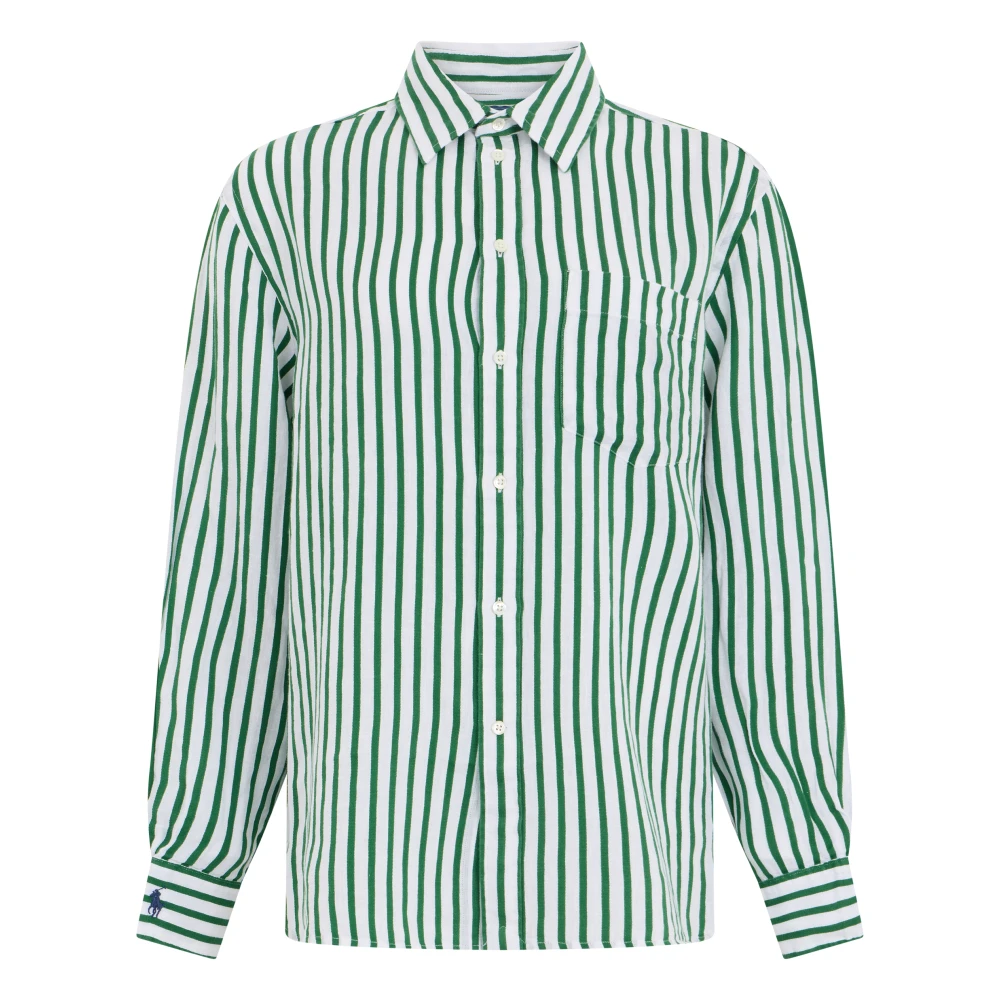 Polo Ralph Lauren Green Classic Fit Striped Linen Shirt - Female - Shirts - S - Blouses & Shirts